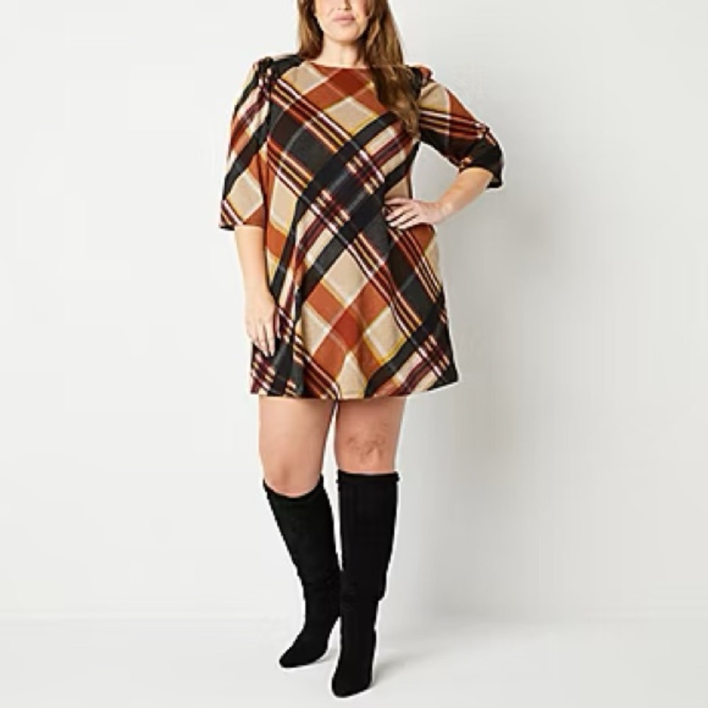 Jessica Howard 3/4 Sleeve Plus Shift Dress in Spice